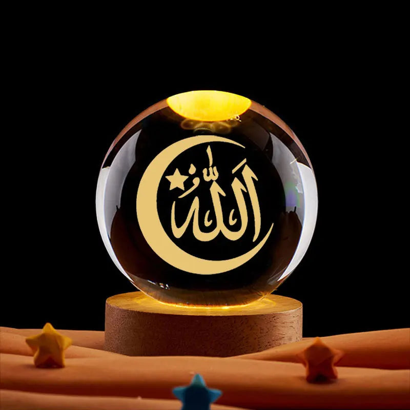 Ramadan Decoration 3D Crystall Ball Night Light Mosque Castle Moon Glowing Ornament Muslim Islam Party Decor Ramadan Kareem Gift