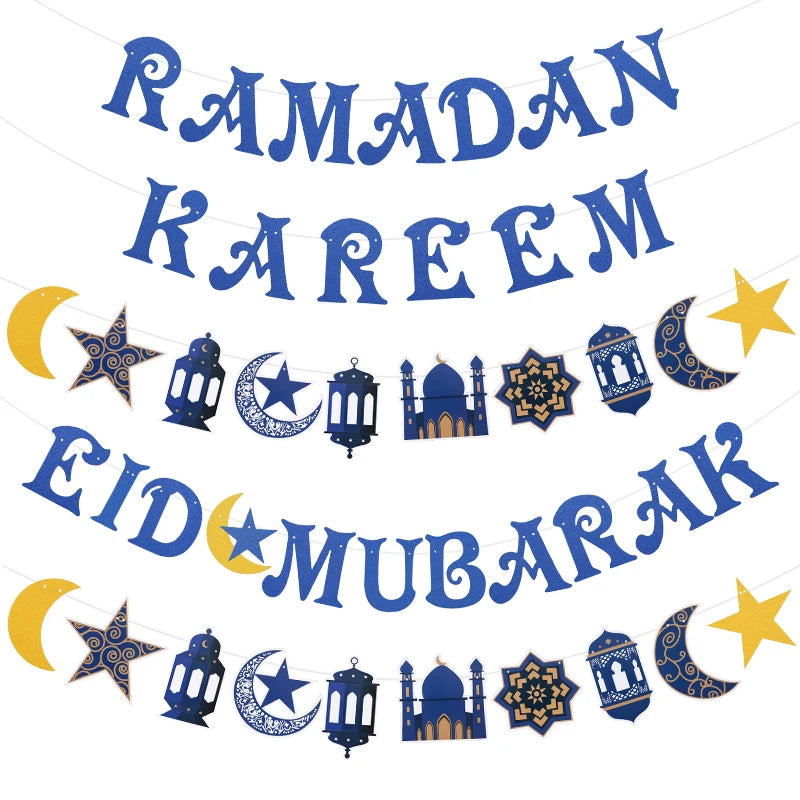 1set EID Mubarak Paper Banner Ramadan Kareem Moon Star Hanging Garland Bunting 2025 Islamic Muslim Party Home Decoration Supply