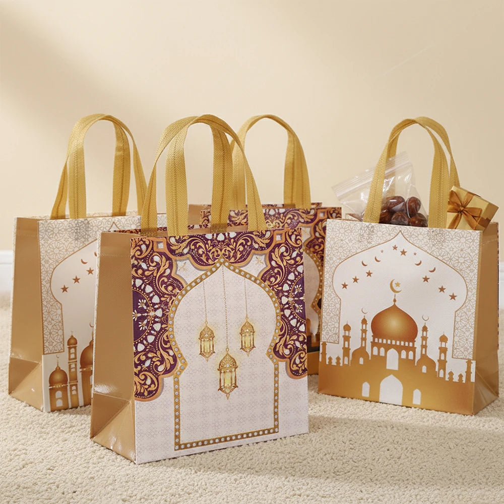 6/12pcs Eid Mubarak Non-Woven Gift Bags with Handle Ramadan Gift Packaging Bag Ramadan Kareem Decor Islamic Festival Party Favor