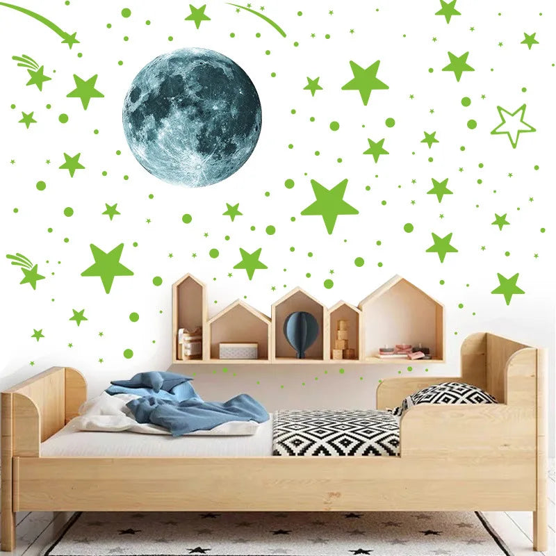 Luminous Moon Stars Wall Stickers for Kids room Bedroom Decor Glow in the dark Earth Wall Decals Noctilucent Stickers Home Decor