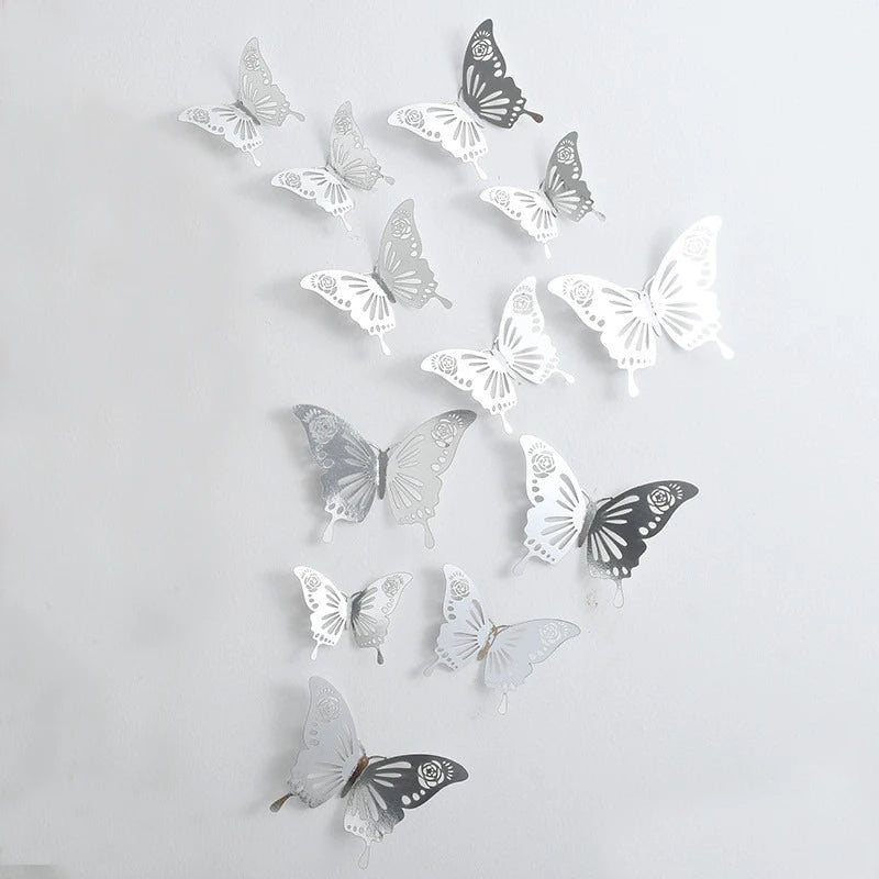 12/24/48Pcs 8cm 3D Butterfly Wall Stickers Gold Butterfly Decorations for Butterfly Birthday Party Cake Room Window Garden Decor