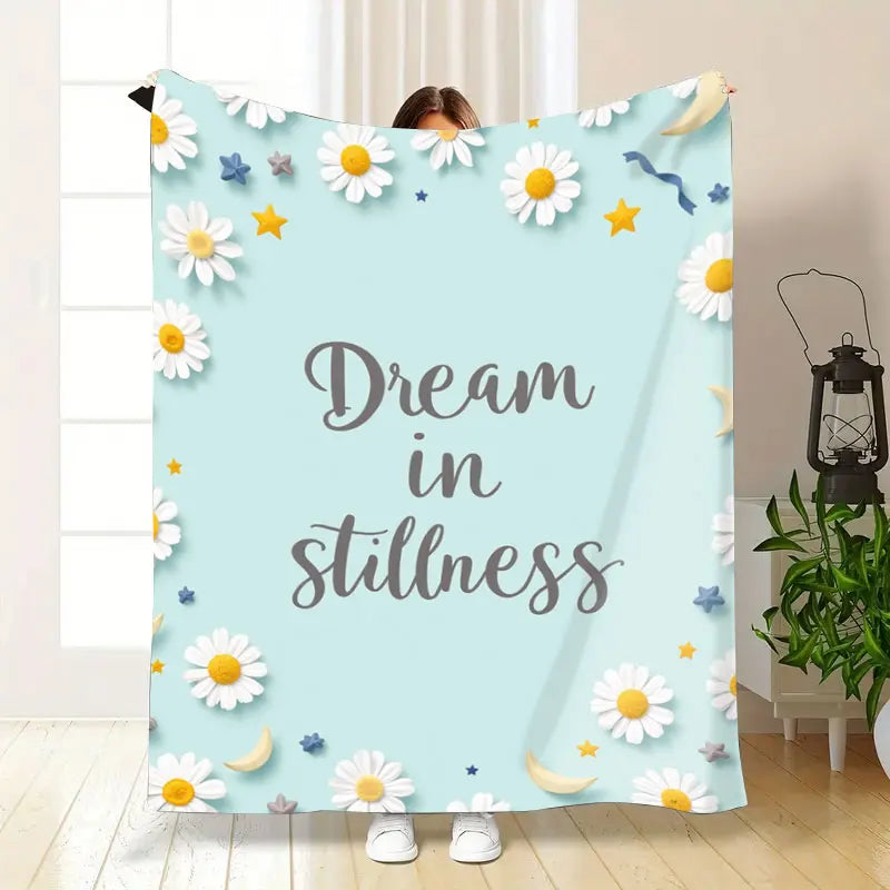 1pc Flannel Blanket "Dream in Stillness" Floral Moon Star Print Soft Cozy Blanket for Home Decor