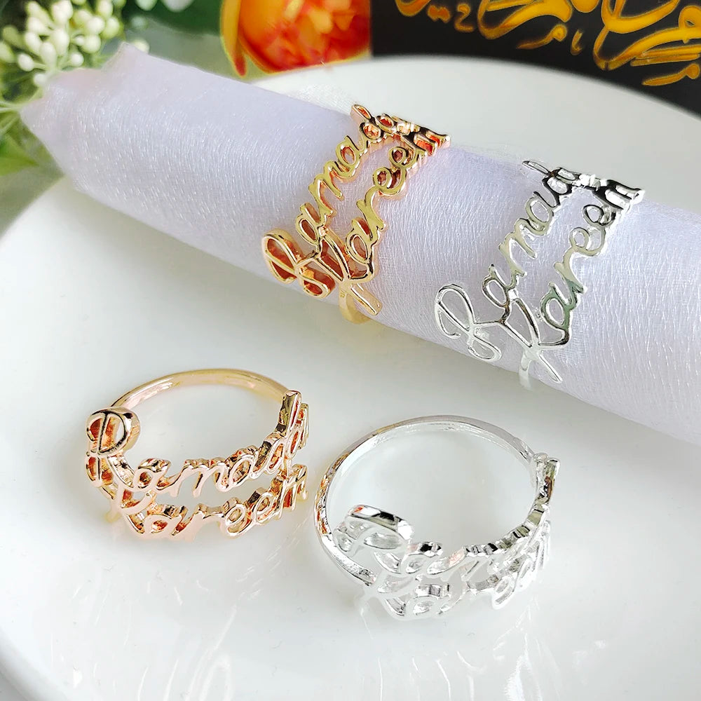 1/6Pcs Ramadan Napkin Rings Gold Bismillah Napkin Holder Ramadan Kareem Eid Mubarak Party Table Supplies Ramadan Decoration 2026