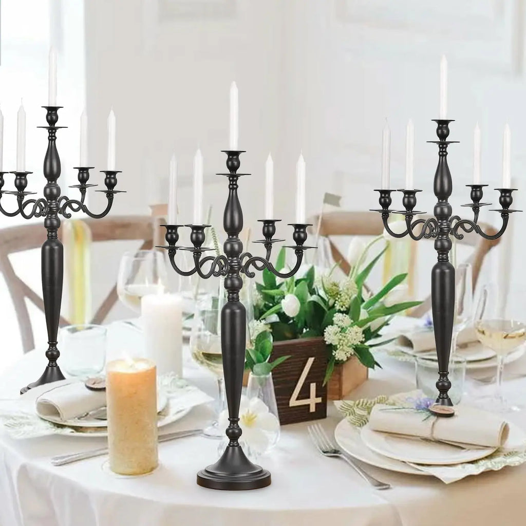 5 Arms Black Candelabra for Birthday Candle Holder for Table Centerpiece Wedding 28.54 inch Tall Candlestick Holders for Party