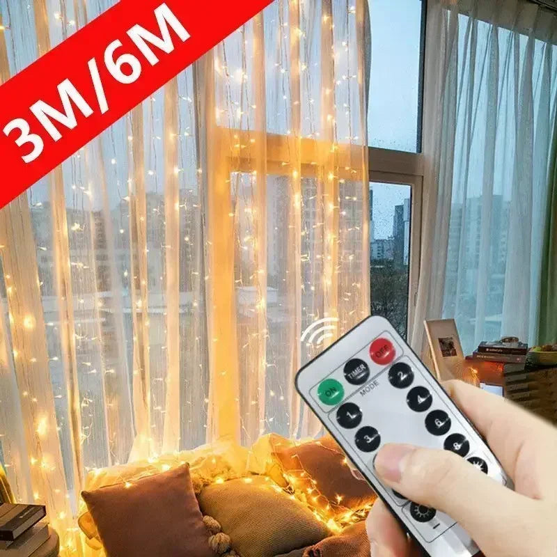 3/4/6M USB Curtain LED String Lights Fairy Lights EID Mubarak Bedroom Wedding Valentine's Day Ramadan Home Decoration 2026