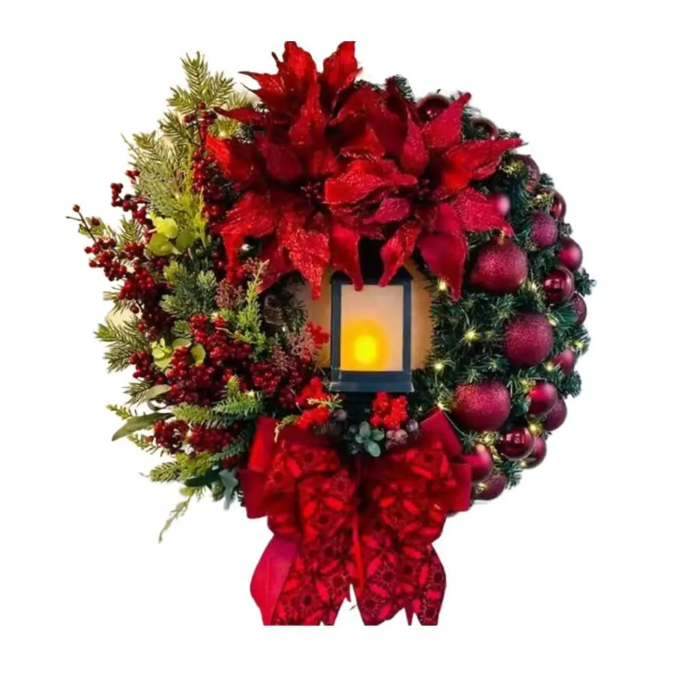 Flower Bow Ball Christmas Wreath With Oil Lamp Navidad Party Wedding Door Window Wall Fireplace Staircase Balcony Decoration