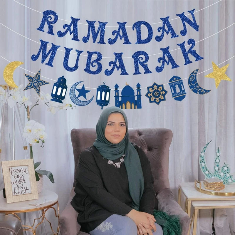 Ramadan Kareem Paper Banner EID Mubarak Star Moon Bunting Garland Hanging Ornament 2025 Islamic Muslim Party Home Decorations