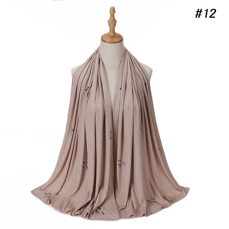 Ribbed Jersey Hijab Soft Breathable Stretch Scarf Shiny Sequins Muslim Shawls Wraps Islamic Headscarf Foulard