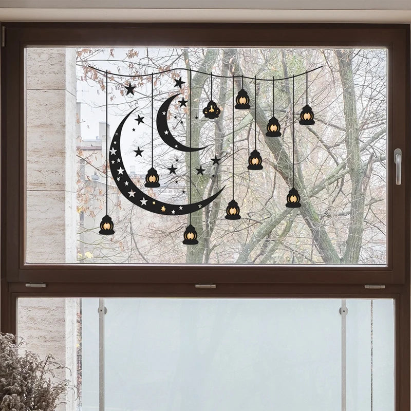 Ramadan Party Decorations Wall Stickers Islamic Muslim Party Background Decals Stickers Eid Mubarak Moon Star Decorationsرمضان