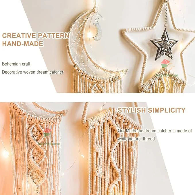 Macrame Dream Catcher with light Nordic Wall Tapestry Ramadan Decoration Home Eid Room Decoration Bohemian Children's Nursery