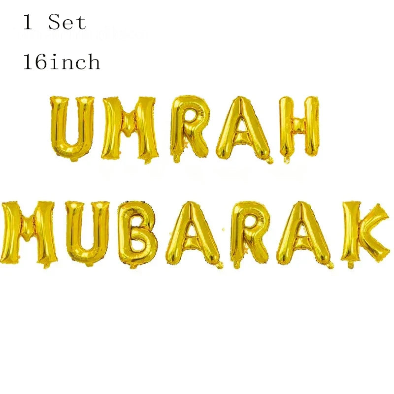 Black Gold Umrah Mubarak Latex Foil Balloon Eid Mubarak Islamic Muslim Ramadan Kareem Festival Party  Eid al Adha Decor Supplies