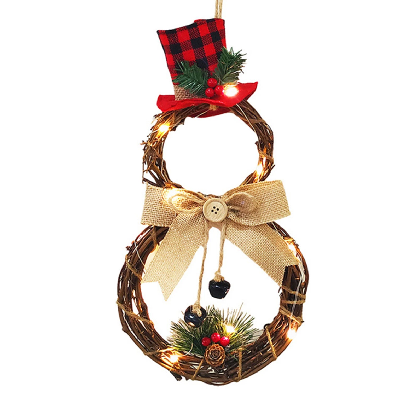 Christmas Snowman Wreath Garland Led Light Door Decoration Artificial Home Window Wall Background Door Hanging Luminous Ornament