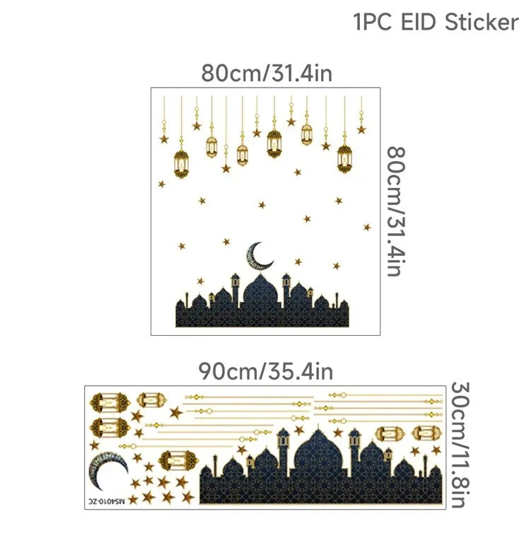 Eid Mubarak Window Stickers Kareem Ramadan Decoration 2025 For Home Islamic Muslim Party Decor Mubarak Ramadan Wall Sticker Gift