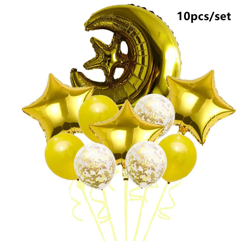Eid Mubarak Balloons 2024 Ramadan Decorations for Home Moon Star Foil Balloon Muslim Aid Moubarak Kareem Festival Party Supplies