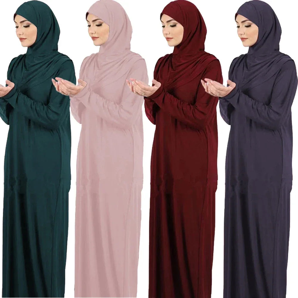 Ramadan One Piece Prayer Abaya Hooded Dress Kaftan Muslim Women Robe Hijab Dress Robe Solid Color Islam Dubai Turkey Clothes