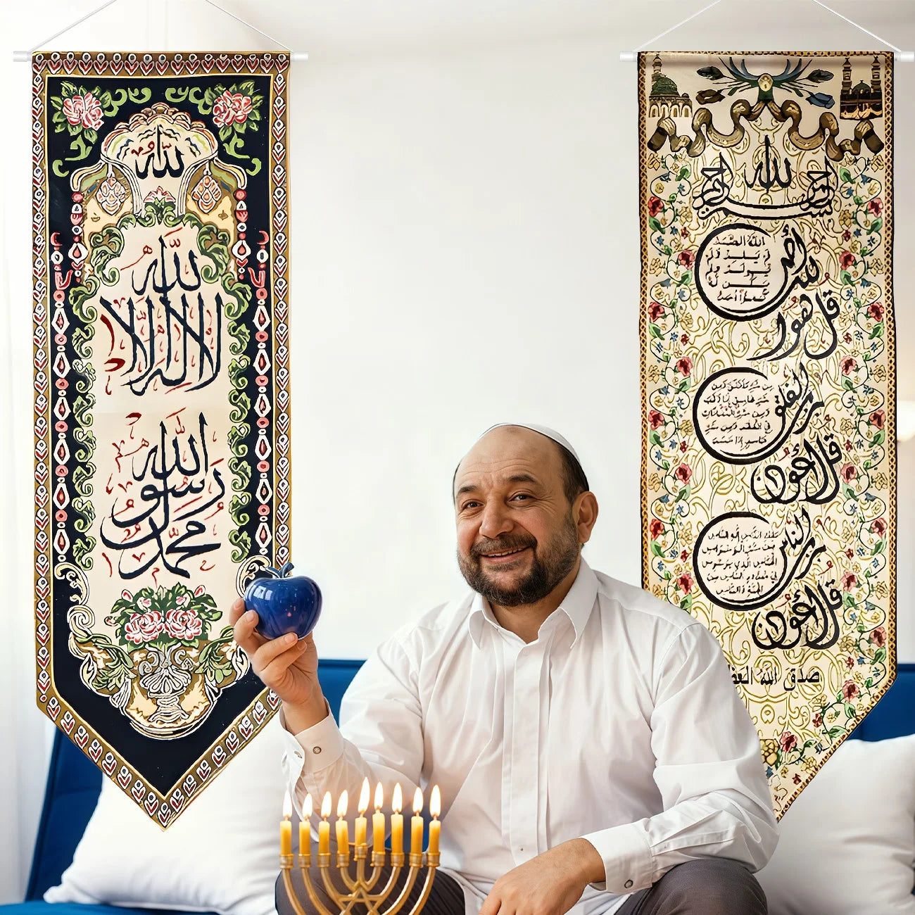 Ramadan Decorations Ramadan Mubarak Eid Kareem Banner Islamic Door Hanging Signs Welcome Muslim Arabic Door Banners for Eid Al-A