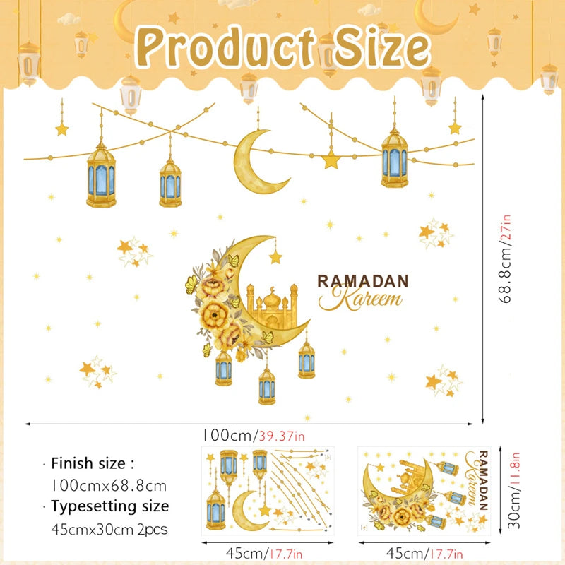 2025 Ramadan Mubarak Window Sticker EID Mubarak Moon Star Wall Stickers for Home Decoration Islamic Muslim Party Supplies Gifts