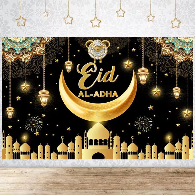 Happy EID Ramadan Festivals Mosque Moon Lantern Mubarak Poster Party Decoration Banner Photo Background Photography Prop Supply