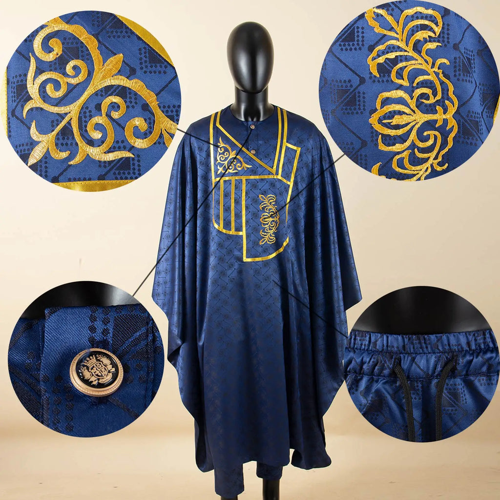 APTX African Clothes for Men Muslim Robe White Traditional Wedding Party Suit Shirt Pants 3 Pcs Set Dashiki Agbada Ramadan