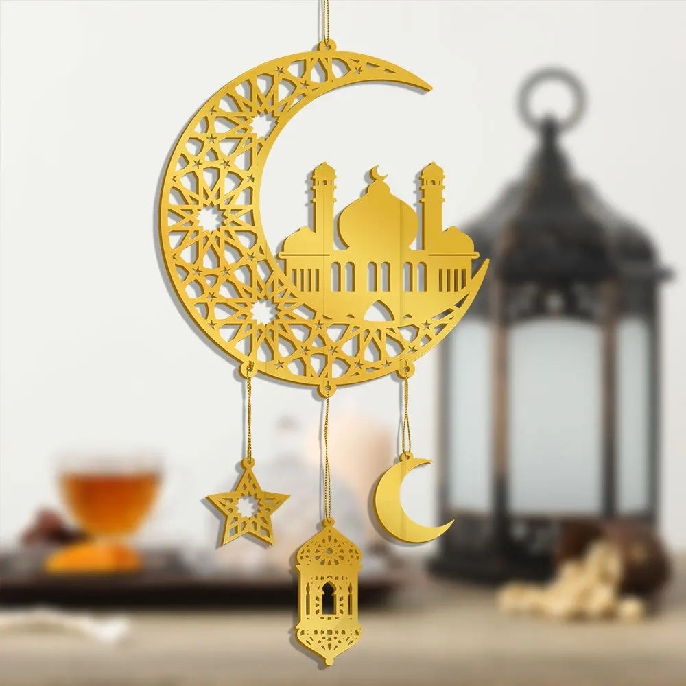 1PC Acrylic Ramadan Kareem Moon Star Wall Pendant Eid Mubarak Ornaments for Home Eid Al Fitr Muslim Islamic Holiday Party Decor