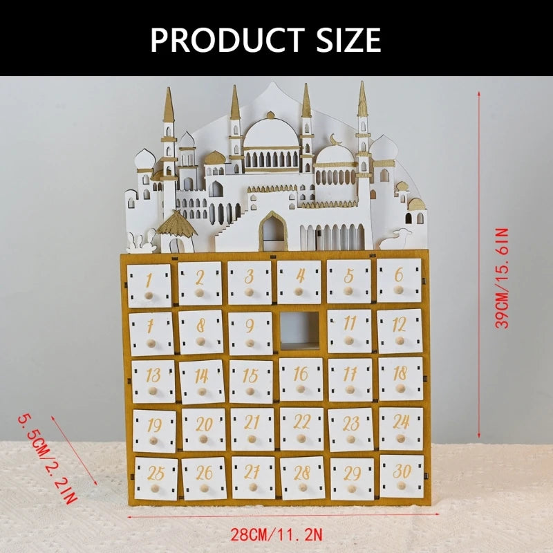 hot sale Islamics Home Decors Eid Countdown Calendar 30 Days Drawers LED Lighted Wood Ramadans Advent Calendar for Eid Mubarak