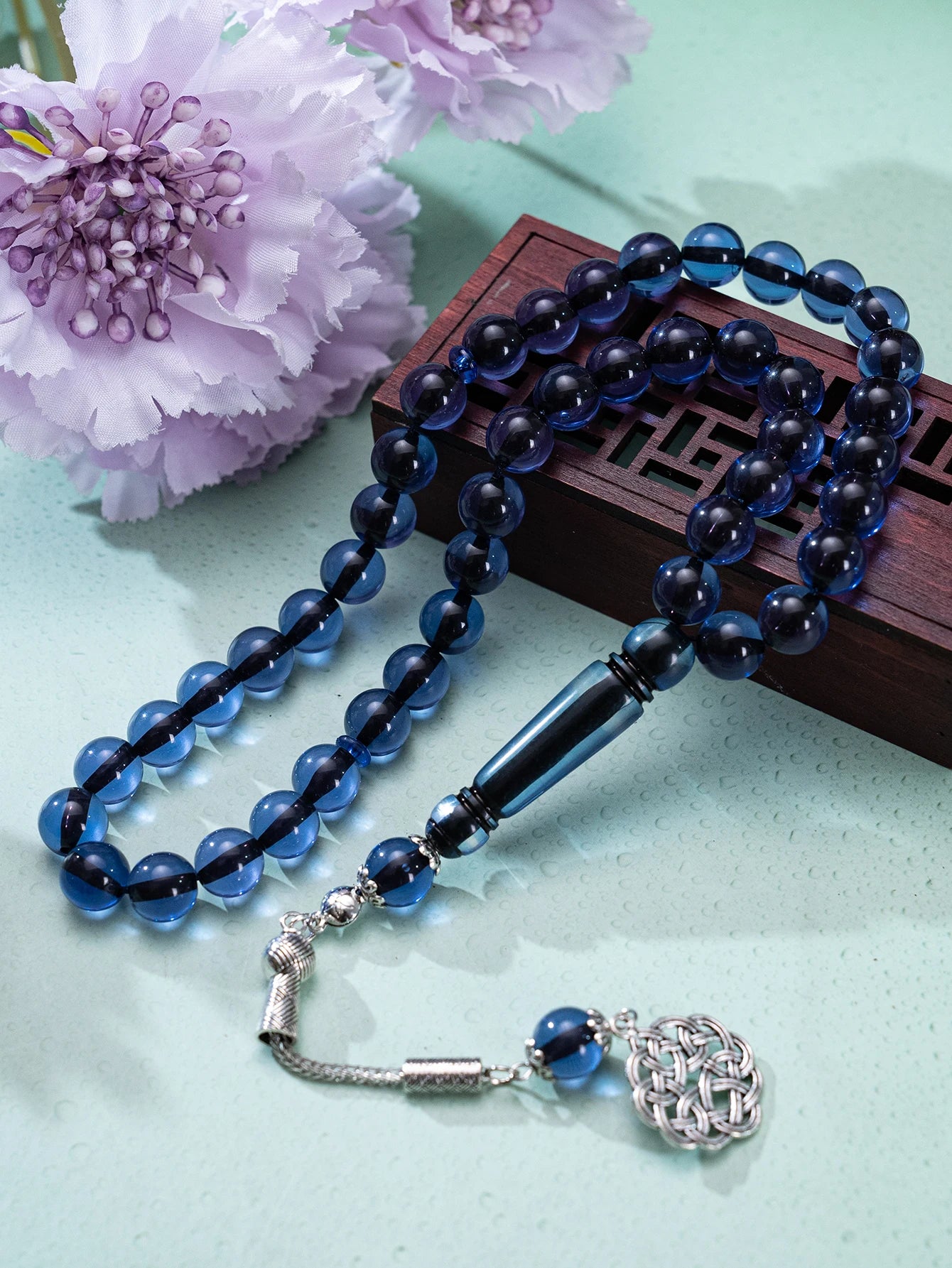 1 blue-brown-green three-color charm bracelet, 45 acrylic charms, patterned pendant, daily prayer counting gift