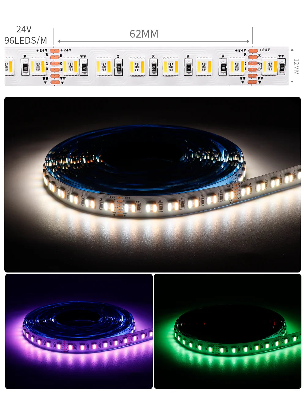 5m 5050 SMD RGBCCT 5 IN 1 LED Strip Light 60/96Leds/m RGB+CW/WW RGBWC Color Temperature High Brightness Lamp Tape DC12V/24V