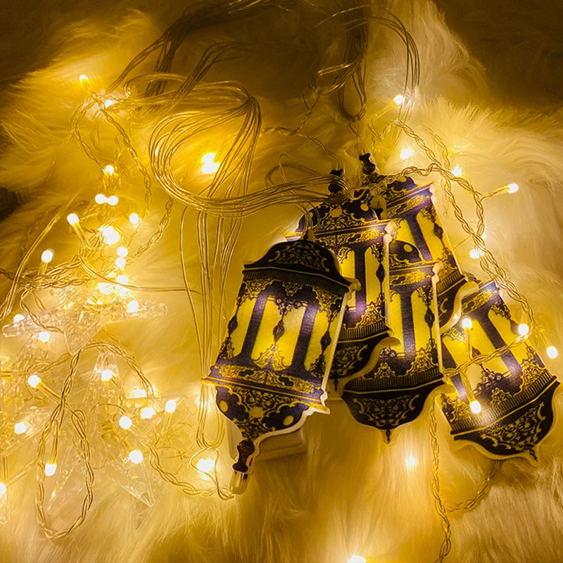 2026 Eid Al-Fitr Mubarak LED String Lights Moon Stars Curtain String Lights Islamic Ramadan Kareem Decoration for Home Garden