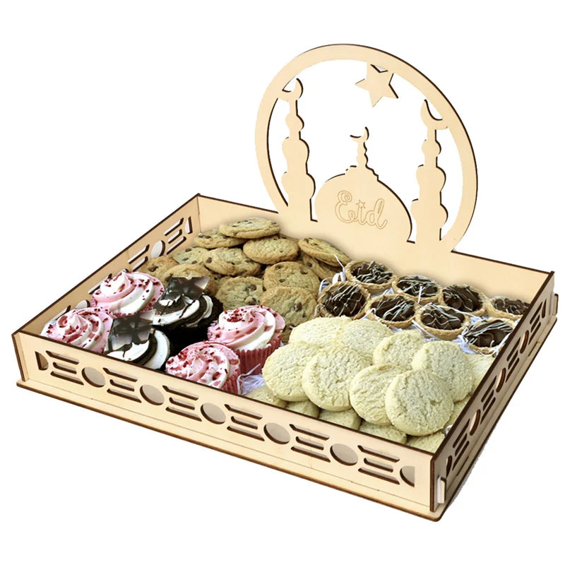 EID Mubarak Decor Wooden Tray Ramadan Decoration for Home Islamic Muslim Party Decor Mubarak Ramadan Kareem Gift Eid Al Adha