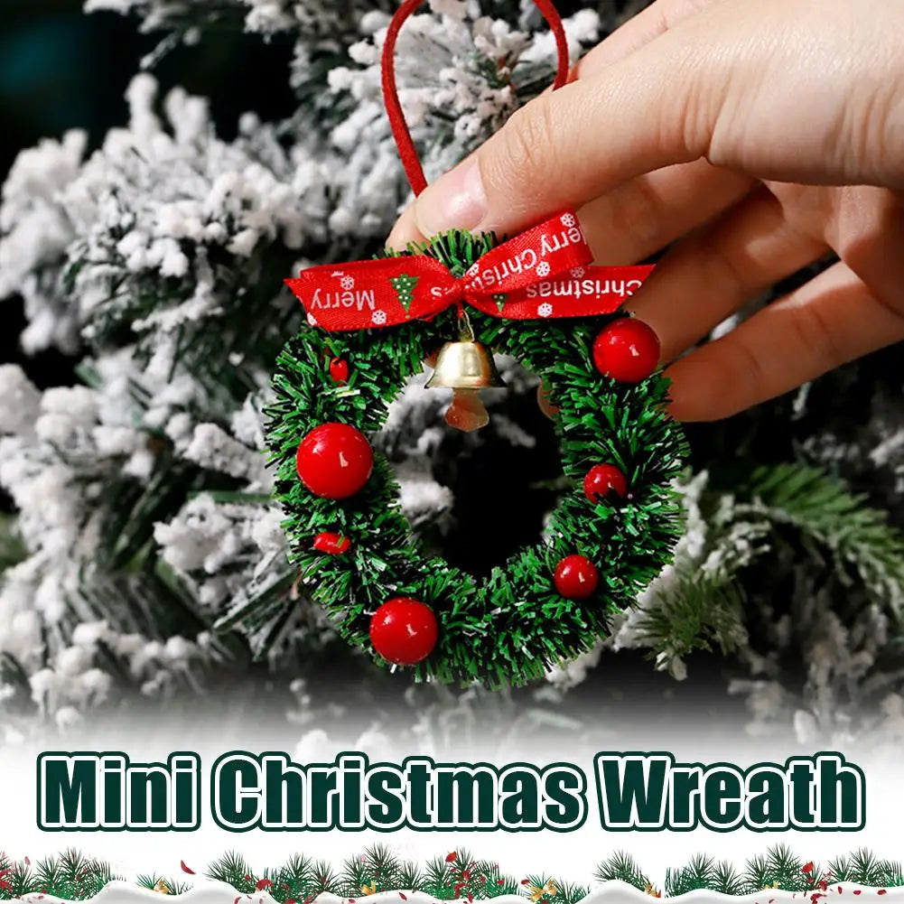 Christmas Atmosphere Bells 5pcs Set Mini Tree Window Hanging Ornaments With Wreath Party Decorations