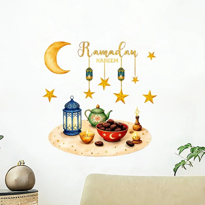1Pc Eid Mubarak Window Stickers 2026 Ramadan Kareem Decorations for Home Islam Muslim Party Supplies Eid Window Decals