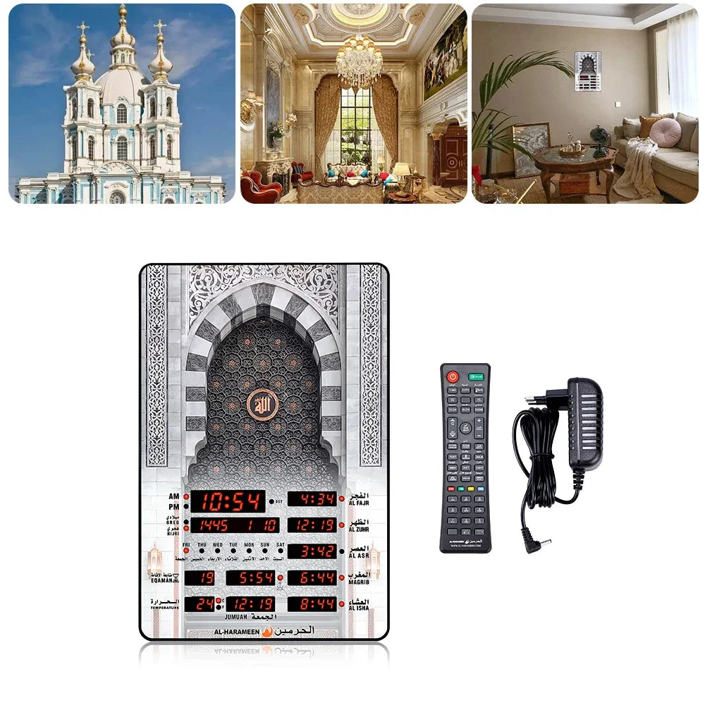 LED Digital Prayer Clock Azan Mosque Alarm Clock Islamic Muslim Wall Clock With Remote Control Calendar Ramadan Home Decoration