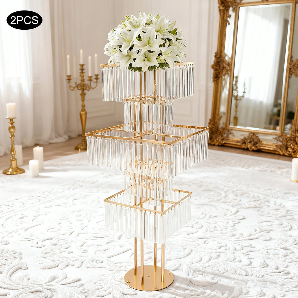 2pcs 5-Tier Flower Stand for Wedding Birthday Party Events Flower Vase Stand for Centerpieces Wedding Flower Stand Gold/silver