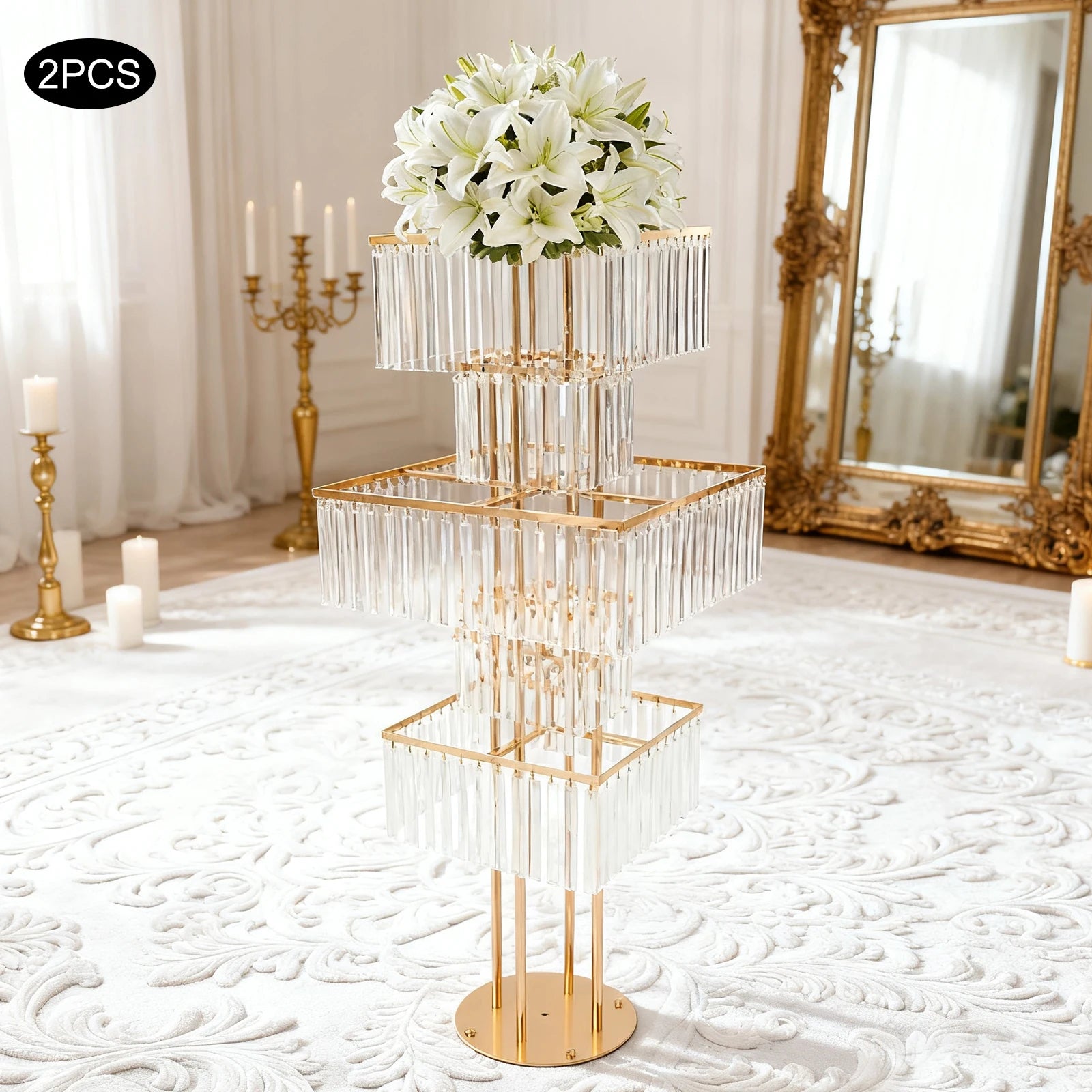2pcs 5-Tier Flower Stand for Wedding Birthday Party Events Flower Vase Stand for Centerpieces Wedding Flower Stand Gold/silver