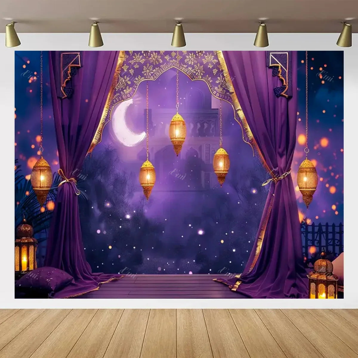 Eid Mubarak Backdrop for Photography EID Al Adha Muslim Ramadan Kareem Moon Lantern Islamic Eid al-Fitr Photo Background Props
