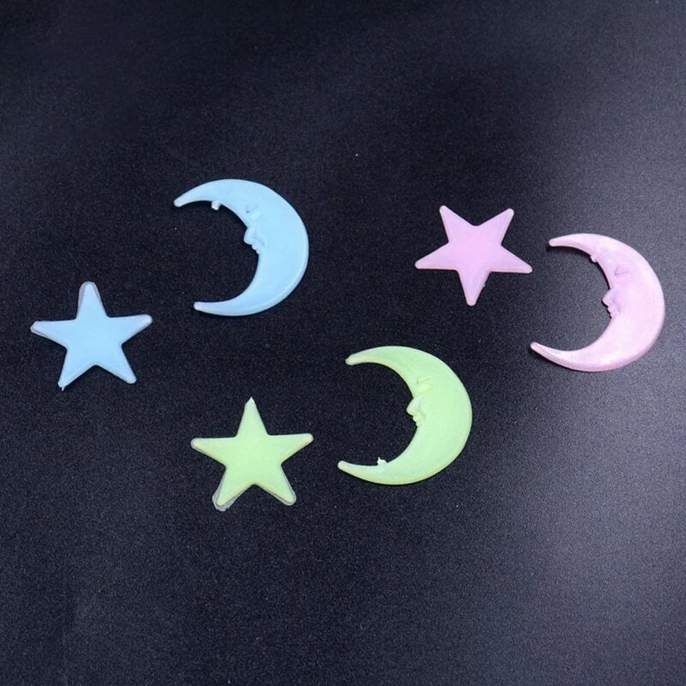 100pcs Stickers Moons Night Art Plastic Removable Bedroom Ceiling Space DIY Star Decal Stars Decor Fluorescent