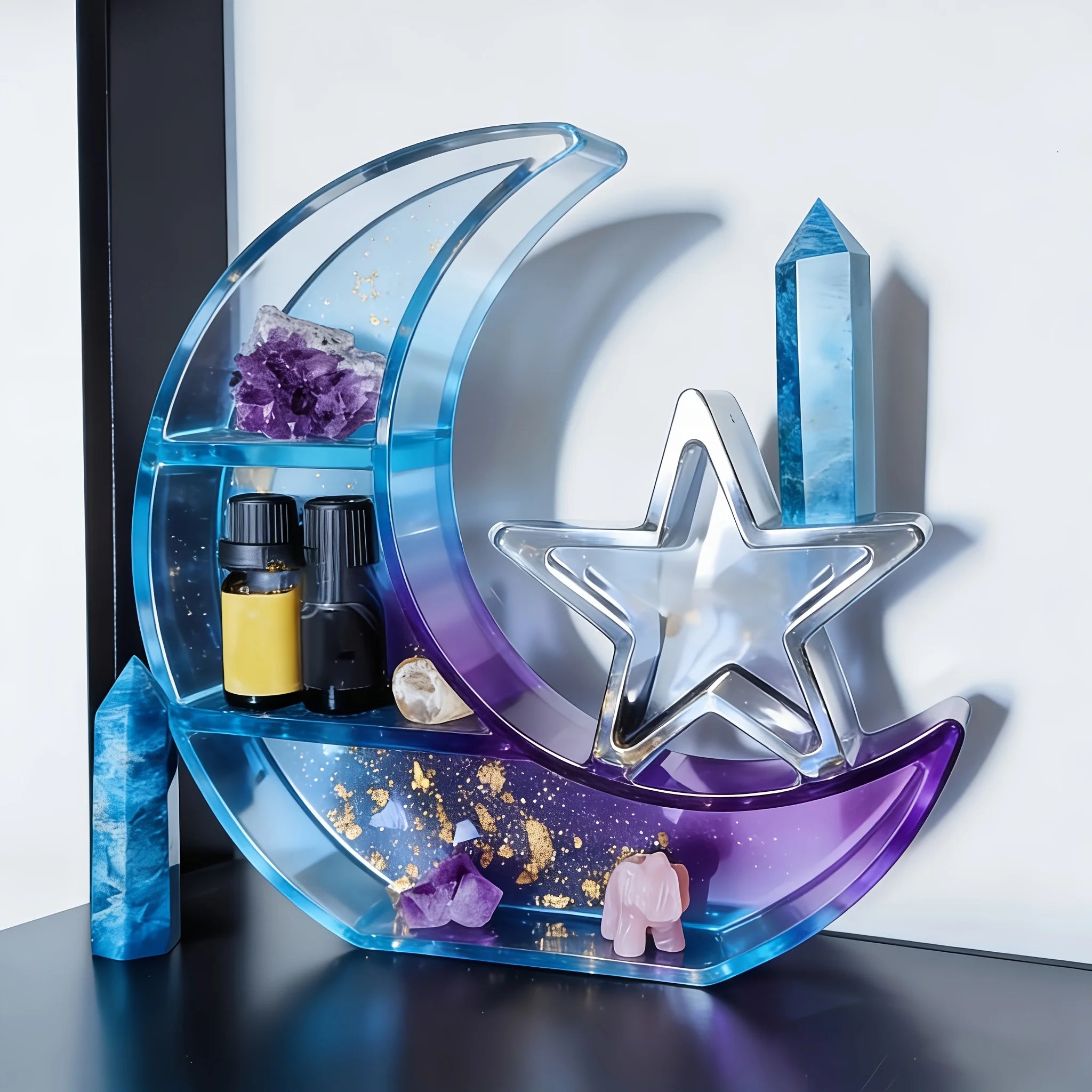 1pc- Moon Star Stand resin mold, New Moon display stand tray silicone mold, DIY jewelry stand storage rack home decoration