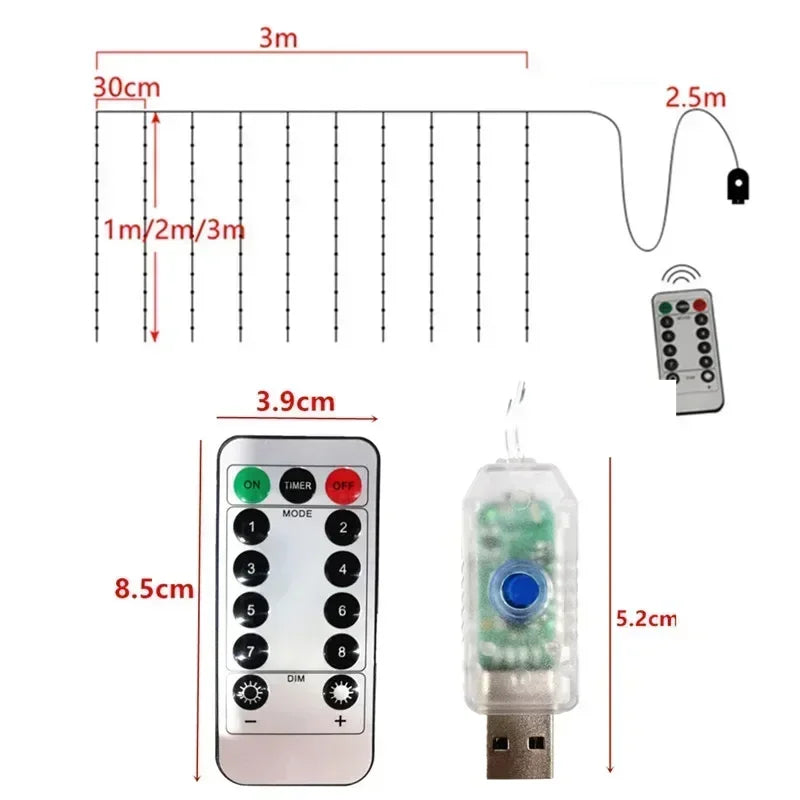Curtain Lights LED 8 Modes Fairy Light Wedding Valentine's Day USB Plug Curtain Garland Ramadan EID Mubarak Decoration for Home