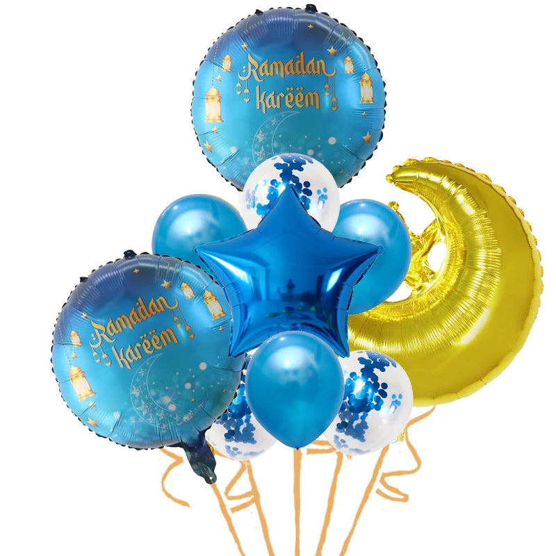 Stars Moon Confetti Balloon Bundle Eid Mubarak Ramadan Decoration 2025 Muslim Islamic Party Supplies Ramadan Kareem Foil Ballons