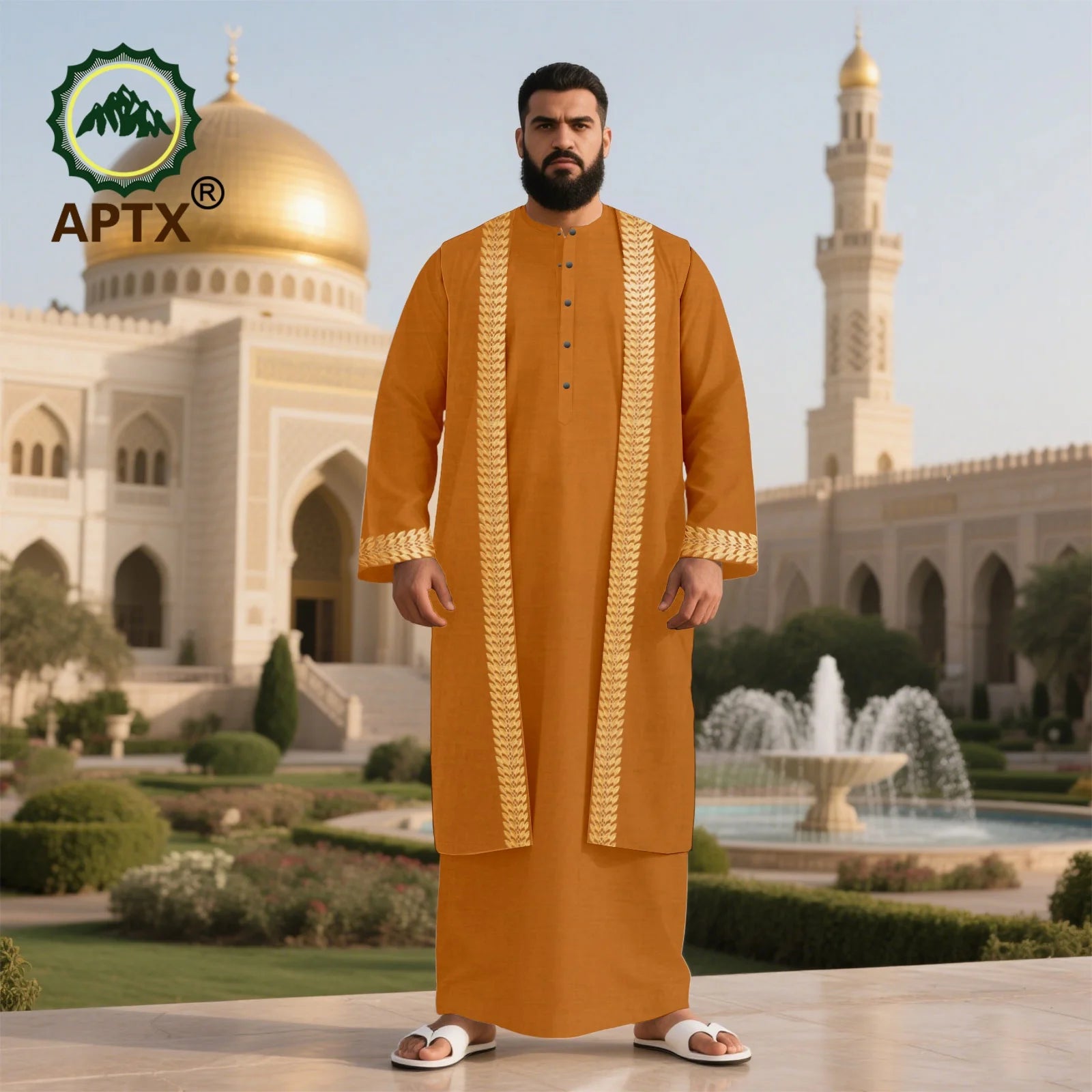 Men's Long Islamic Jubba Thobe Robe with African Embroidery Fashionable Muslim Clothing Modern Prayer Eid Robe for Men