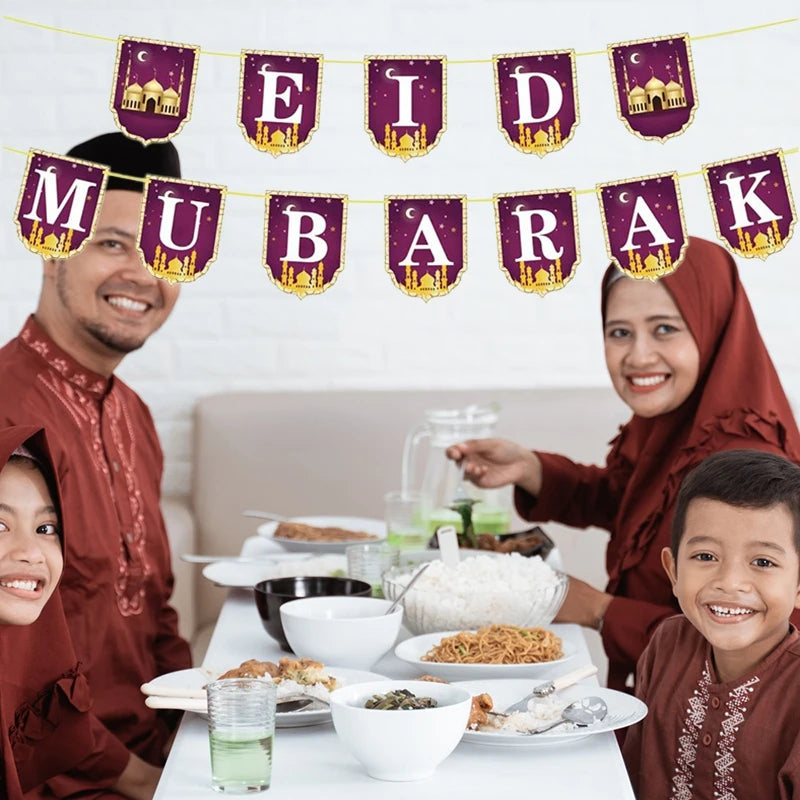 EID Mubarak Banner Ramadan Kareem Decoration 2026 Wall Hanging Flag DIY Making Ramadan Party Supplies Islamic Muslim Home Decor