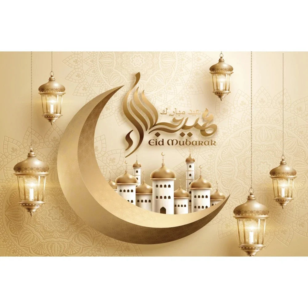 Eid Mubarak Backdrop Ramadan Kareem Islam Mosque Muslim Moon Lantern Eid Al-fitr Family Party Decor Banner Photo Background