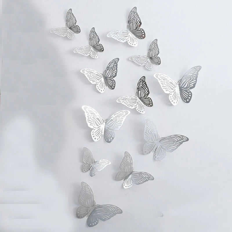 12/24/48Pcs 8cm 3D Butterfly Wall Stickers Gold Butterfly Decorations for Butterfly Birthday Party Cake Room Window Garden Decor