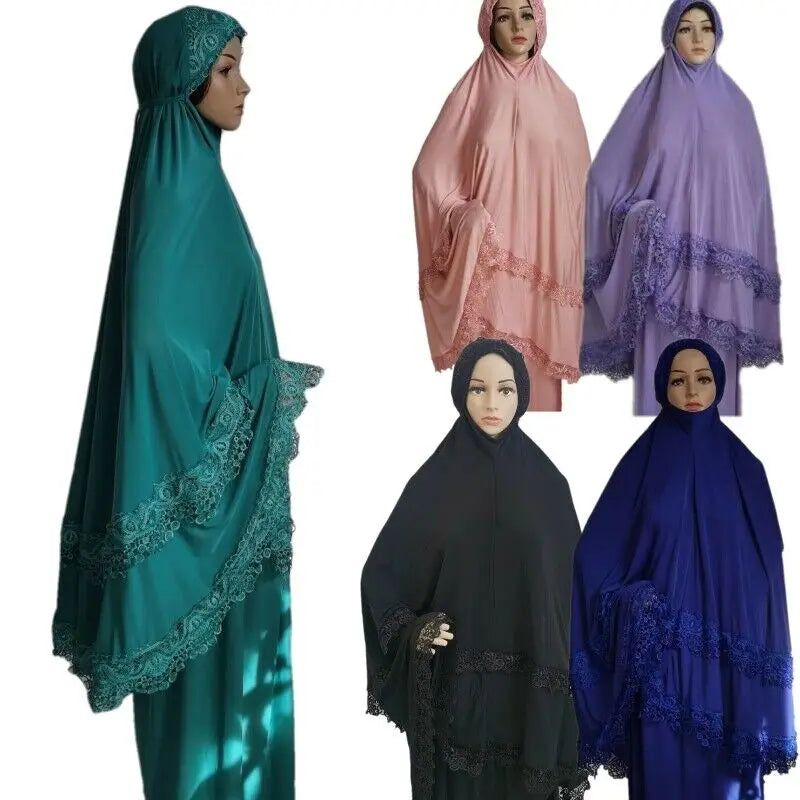 Arab National Style Ramadan Women 2PCS Lace Hijab & Abaya Set