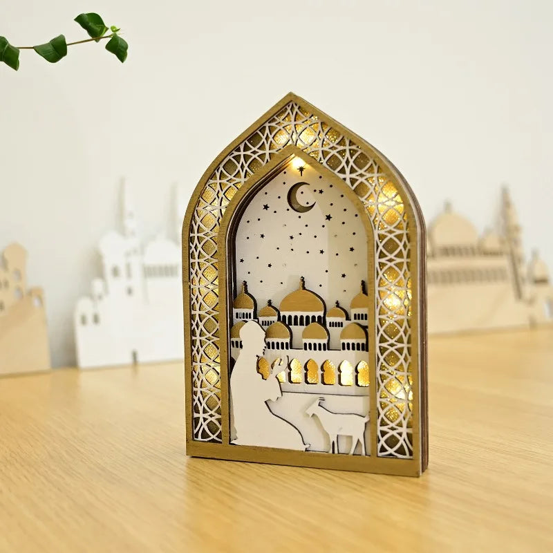 Elegant Muslim Wooden Lantern LED Pendant Light Ramadan Eid Decor Islamic Home Decoration Unique Gift Idea for Festival Party