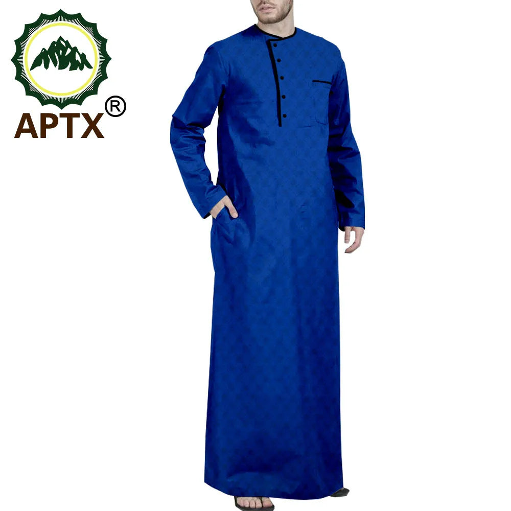 African Middle East Arabic Long Robes Vintage Muslim Kaftan Abayas Men Leisure Buttons Long Sleeve O Neck Jubba Thobe T2014005