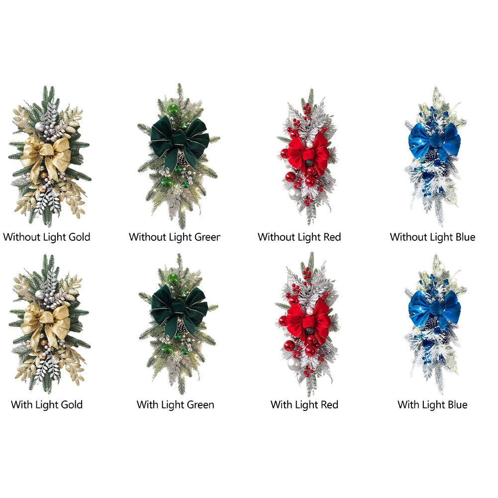 Christmas Wreath Pendants without/with Light Atmosphere Decorative Stair Garland Home Door Window Ornaments Party Supplies Gift