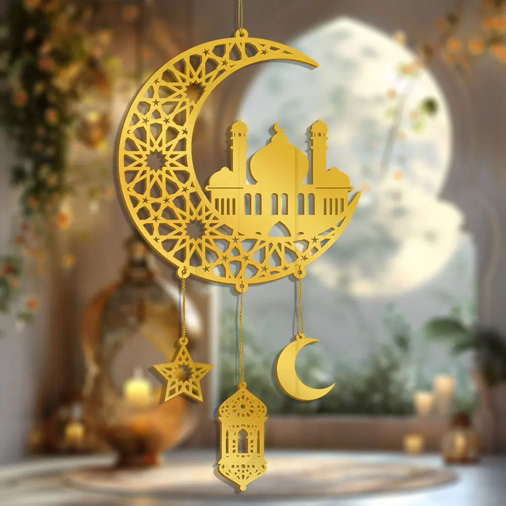 1PC Acrylic Ramadan Kareem Moon Star Wall Pendant Eid Mubarak Ornaments for Home Eid Al Fitr Muslim Islamic Holiday Party Decor