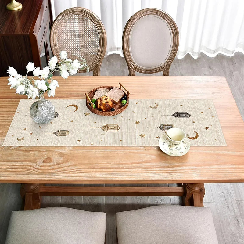 Ramadan Star Lantern Table Runner for Eid Mubarak Home Dining Table Decoration 2026 Islamic Muslim Party Polyester Table Runner