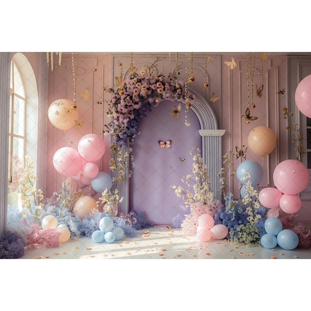 Birthday Photographic Backgrounds Baby Shooting Props Butterfly Purple Balloons Backdrops Photography Room Decorations Photozone